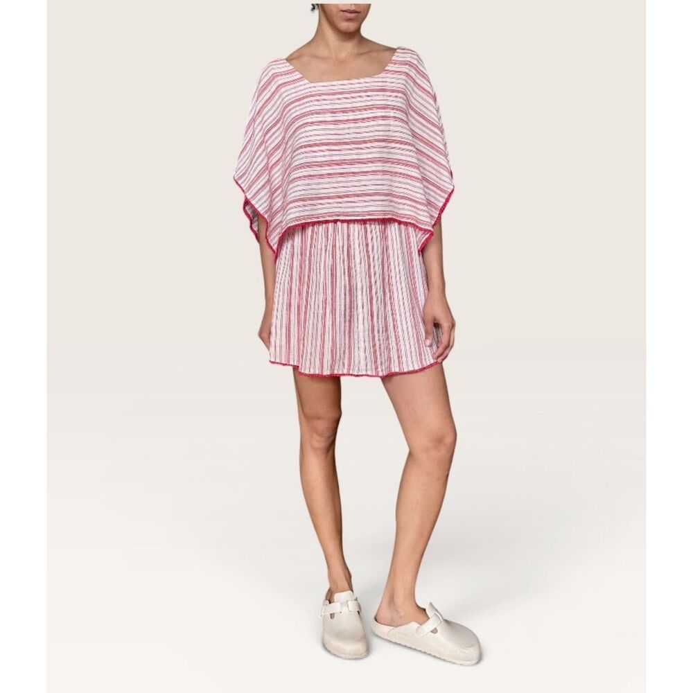 Hoss Intropia Mini Cape Dress Cotton Red White Stripe Boho - Picture 3 of 7